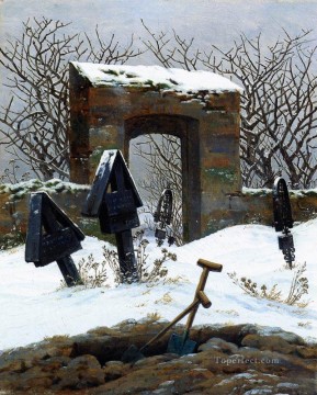  friedrich art painting - Graveyard Under Snow Romantic Caspar David Friedrich